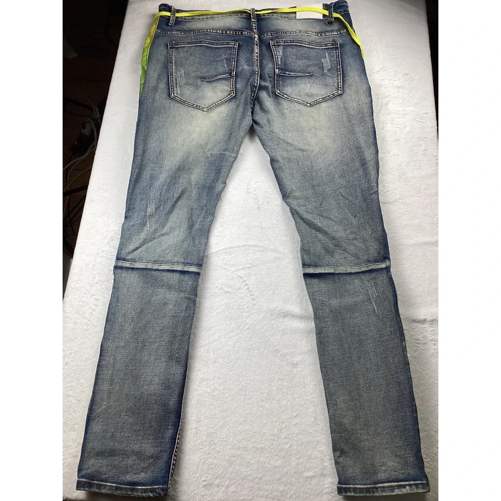 KDNK Distressed Jeans Men 36 Blue Ombre Side Stripe Slim Fit Streetwear 1141411